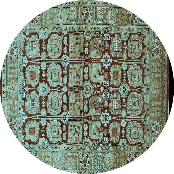 Ahgly Company Indoor Round Oriental Light Blue Traditional Area Rugs, 5' Round