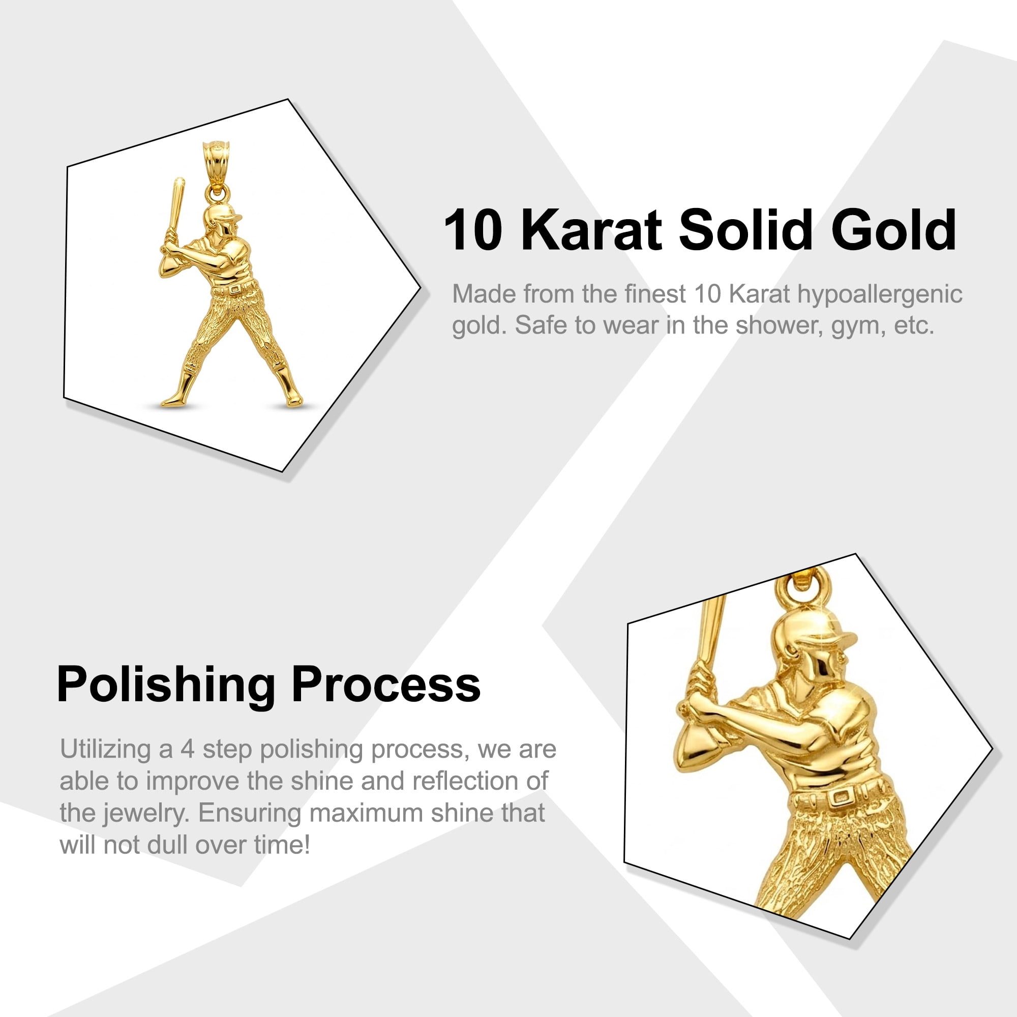 Charm America - Gold Baseball Player/Batter Charm - 10 Karat Solid Gold