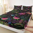 thumbnail image 4 of jejeloiu Bright Neon Flamingo Bed Sheets For Girls,Cartoon Palm Tree Full Size Sheets,Black Pink,4 Pieces,1 Flat Sheet, 1 Fitted Sheet and 2 Pillowcases, 4 of 6