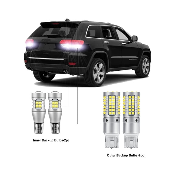 4Pc Car LED Backup Bulbs for 2011-2022 Jeep Grand Cherokee LED Car Reverse Inner Outer Backup Light Bulbs CANBUS