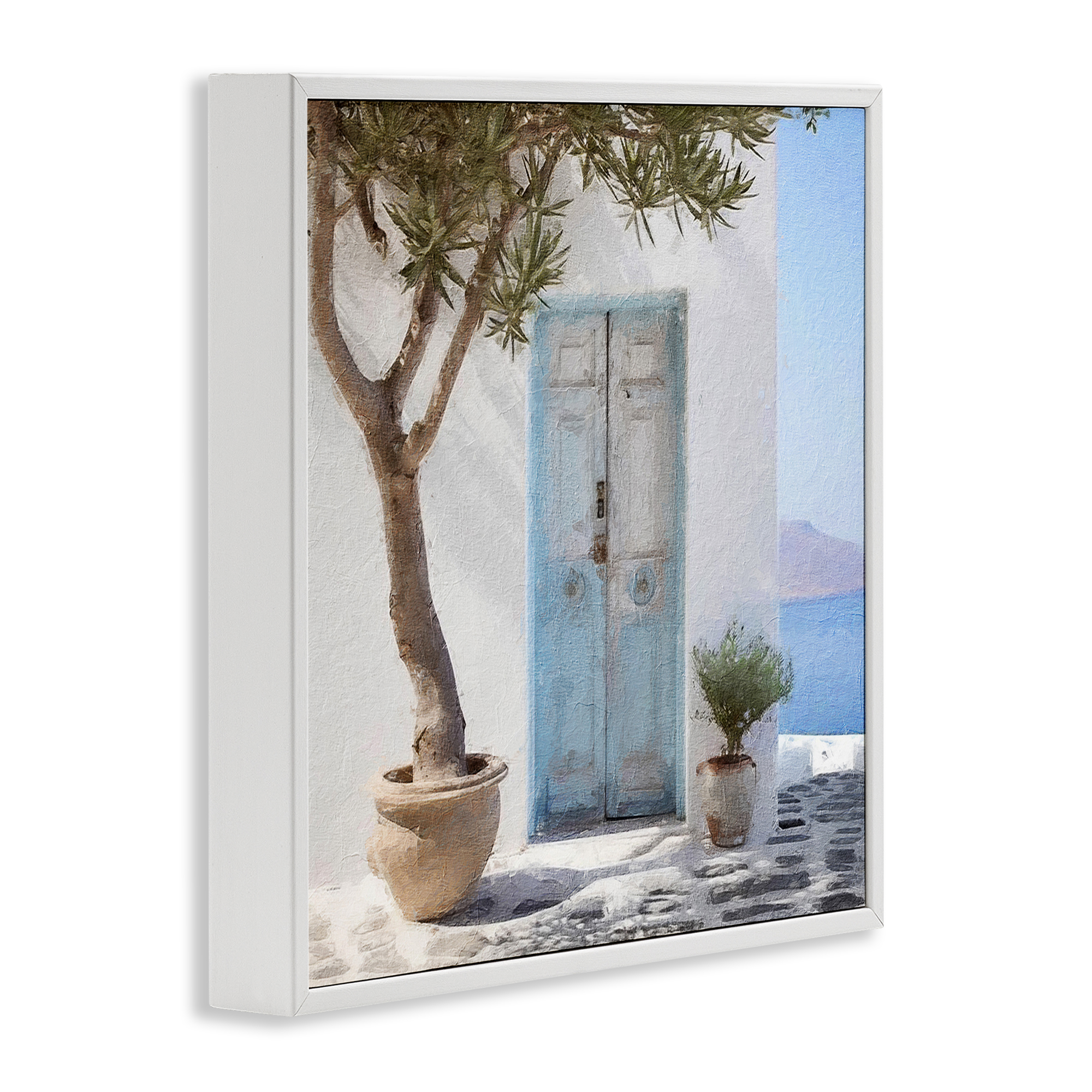Stupell Industries Coastal Greek Door Town & City Painting White Framed Art Print Wall Art, 12 x 12