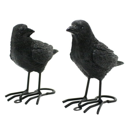 TNSAWRRYOE 2PCS Realistic Raven Figurines, Halloween Home & Garden Animal Decor, Resin Crown Statue Crafts
