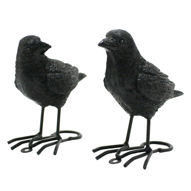 Set de 2 esculturas de decoración de jardín con forma de cuervo negro realista