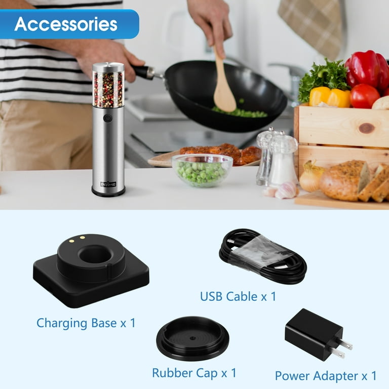 Electric Salt And Pepper Grinder Set Base Charging Stainless Steel USB Rechargeable  Automatic Pepper Mill Salt