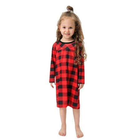 

Christmas Matching Family Red/Black Plaid Kids Girls Long Sleeve Sleepwear Dress Parent-child Pajamas