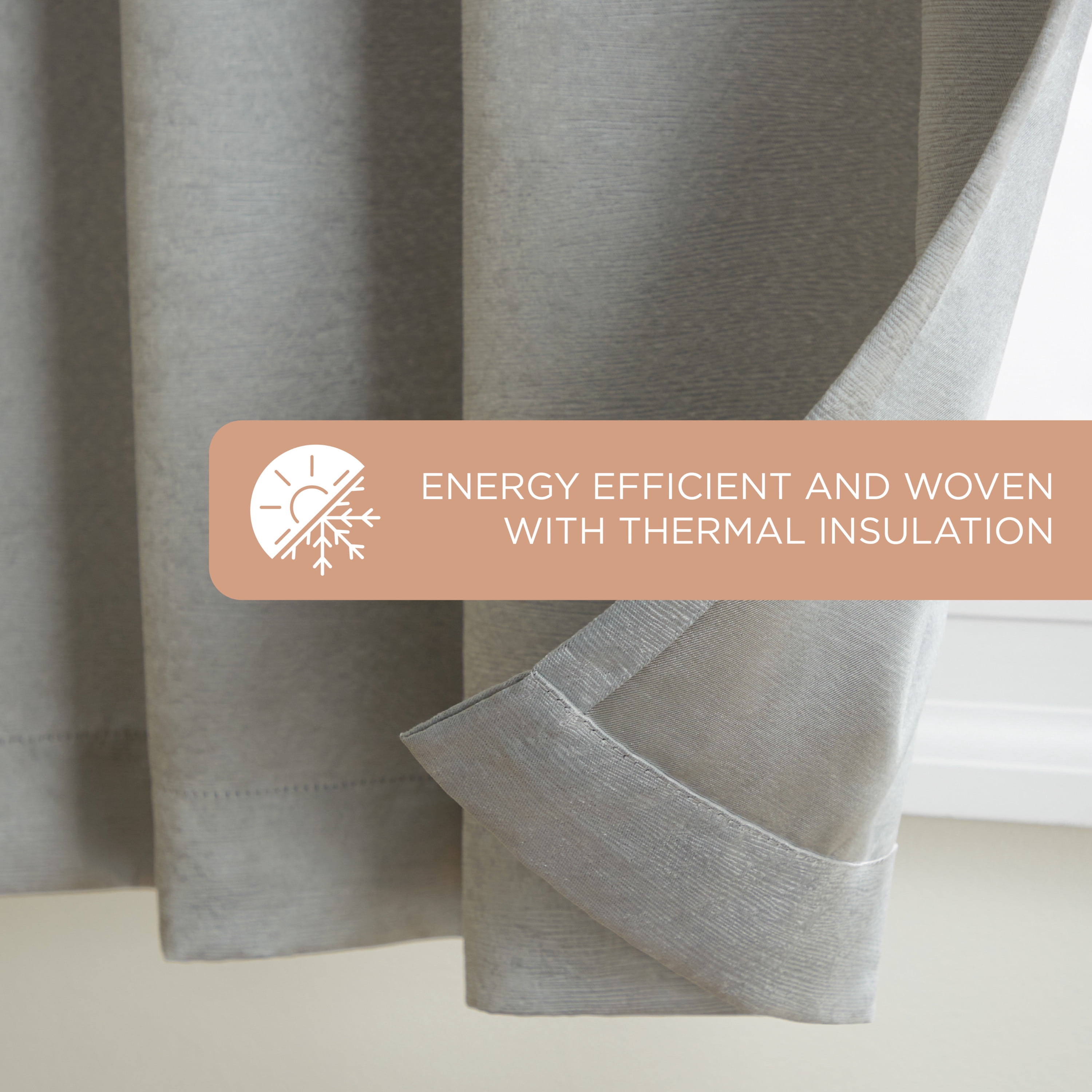 TOWN & COUNTRY EVERYDAY Lustre Solid Heavyweight Textured Sateen Indoor Curtains, Room Darkening Opacity, Grommet Top, Energy Efficient, 2-Pack Set, 52"x84", Silver