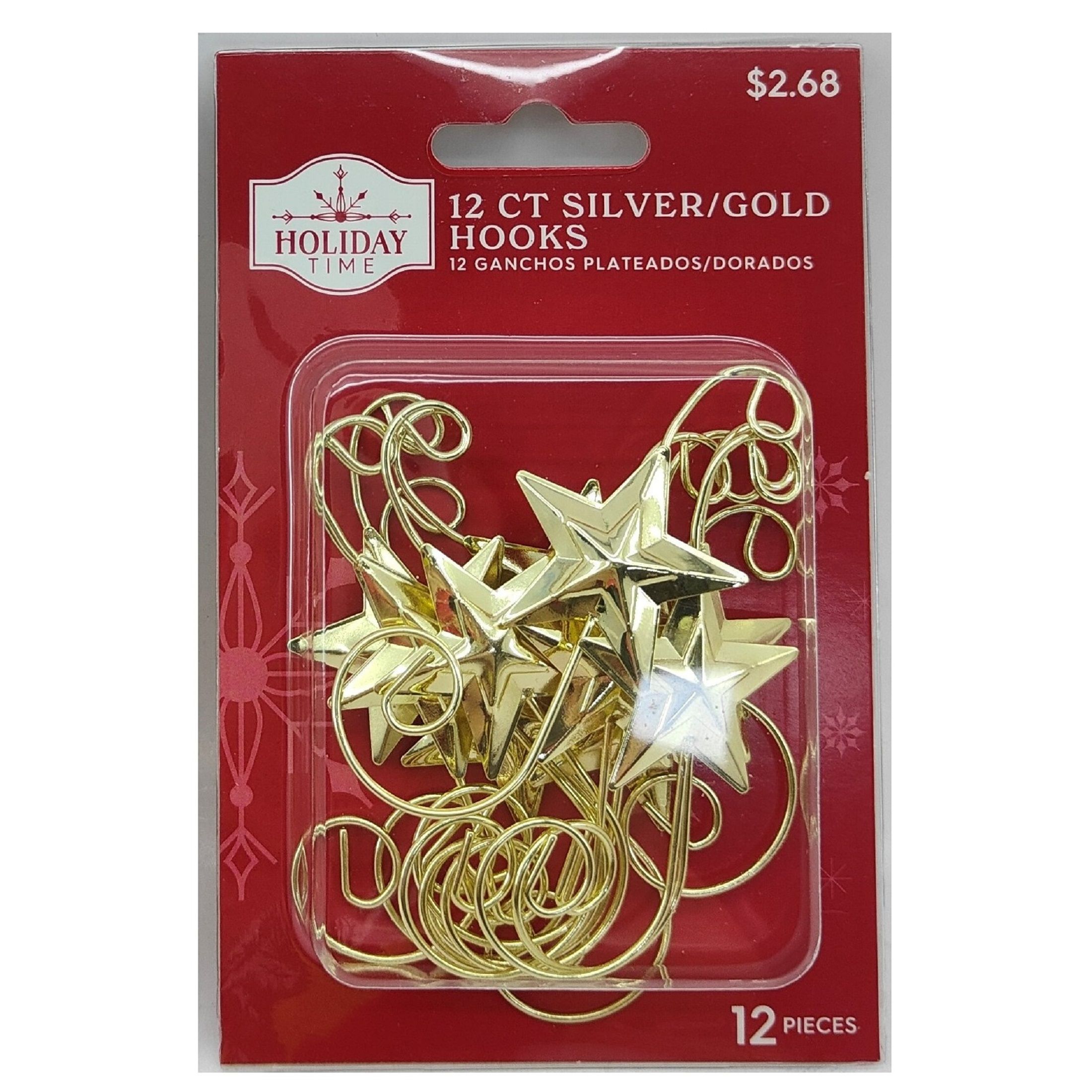 Holiday TIme Silver & Gold Metal Ornament Hooks. Star & Joy Swirl Design. Ornament Hook Theme. Hook Size: 5.55" H.