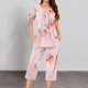 thumbnail image 2 of Pantalones de Mujer Casual Recortado Botón Suelto Ajuste Impreso con Manga Larga Superior, Diseño de Cuello de Jardín para el Uso Diario de Primavera, 2 of 5