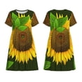 thumbnail image 3 of Bixox Robe d'Été à Manches Courtes pour Femmes Robe Ample Longueur Genou avec Poches-Tournesol, 3 of 7