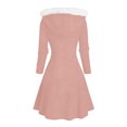 thumbnail image 6 of Women's Cardigan Dress Hooded Dress Longline Knit Fleece Trim Solid Color Casual Winter Dress for Loungewear Holiday,Pink,L, 6 of 7
