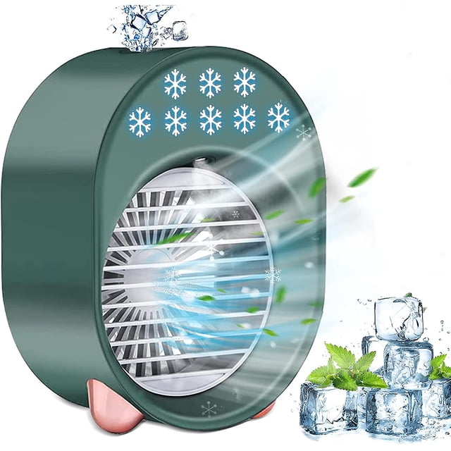 Enfriador de aire acondicionado portátil, mini enfriador de aire portátil, mini aire acondicionado, humidificador de aire, ventilador de agua 4 en 1, 3 velocidades, 7 colores LED, para oficina. Afortunado Sencillez