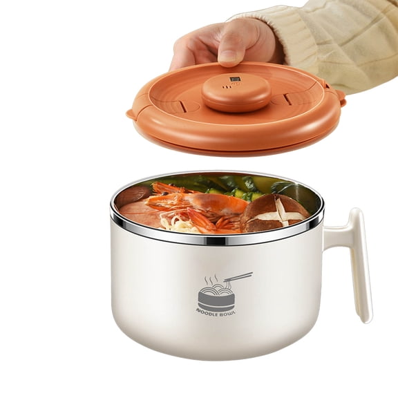 Ramen Bowl Set Noodles Bowls with Lid and Timers Cooking Bowl Container Stainless Steel for Dorms