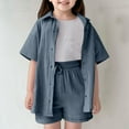 thumbnail image 2 of MEZZALL Girls Outfits Sets Casual Summer Fall School Shirt Short Sleeve Blouse Shorts Outfits For Toddler Kids Comfortable Solid Color Dailywear Fashionable / 5-6 Years, 2 of 9