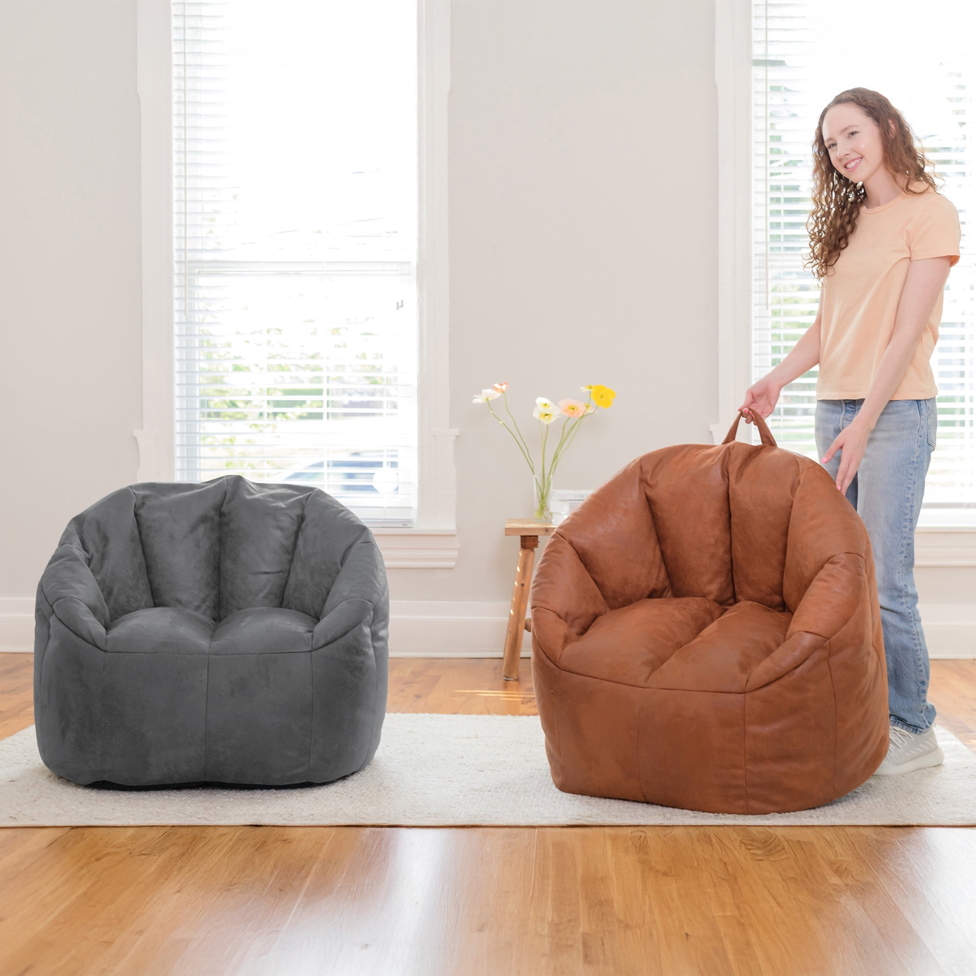 Big Joe Joey Large Bean Bag Chair in Shadow Gray Blazer, All Ages, Blazer with On-The-Go Handle