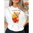 thumbnail image 1 of Creative Bear Fries Pattern Printed Women'S Trendy Round Neck Short Sleeve, Simple Casual Sports T-Shirt, Comfortable Summer Top for Women During Holidays., 1 of 6