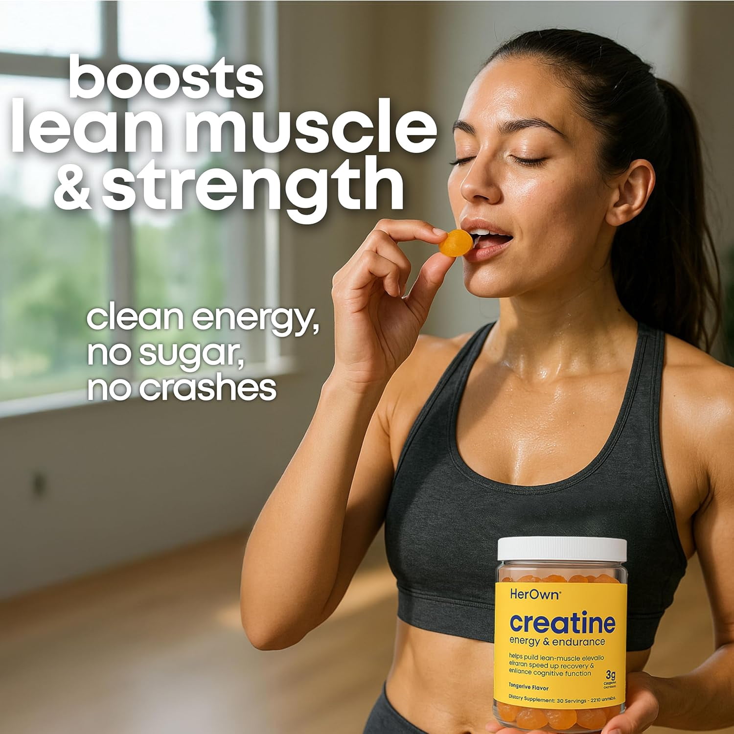Her Own Creatine Gummies for Women – 3g Creatine Monohydrate per Serving – Energy, Endurance & Glute Support – Sugar Free, Vegan, Gluten Free, Non-GMO – Tangerine Flavor, 90 Gummies