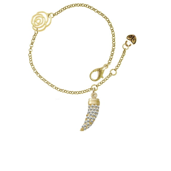 Delight Jewelry Goldtone Large Crystal Sabre Tooth Gold-tone Rose Link Chain Bracelet, 6.25" 1.75" Extender