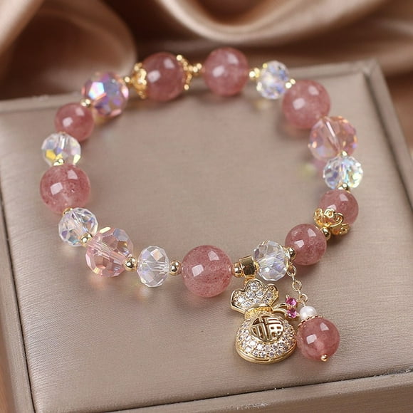 Latrodar Natural Pinkcrystal Bracelet Women's Retro Bracelet Bracelet Halloween Gifts for Her