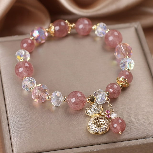 Fiudx Pulsera de Cristal Rosa Natural, Joyería de Piedra de Estilo Vintage, Elegante Accesorio con Diseño de Estrella, Regalo Ideal para Mujer, Ideal para Días Festivos y Ocasiones Especiales, Un Com