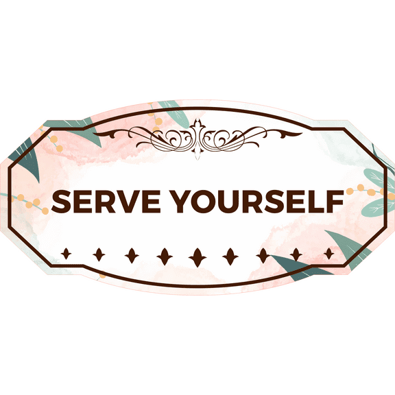 Victorian Plus Serve Yourself Door or Wall Sign | Colorful Business Signage (Leaves Brown) - Large
