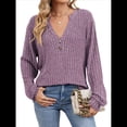 thumbnail image 2 of Camisa Henley de Larga para Mujer, Cuello en V, Suéteres Casuales Elegantes, Ropa de Moda para Otoño. Rojo Púrpura XXL, 2 of 10
