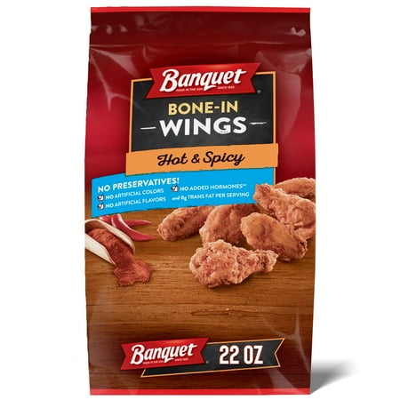 Banquet Hot and Spicy Bone-In Chicken Wings, Frozen Meal, 22 oz.