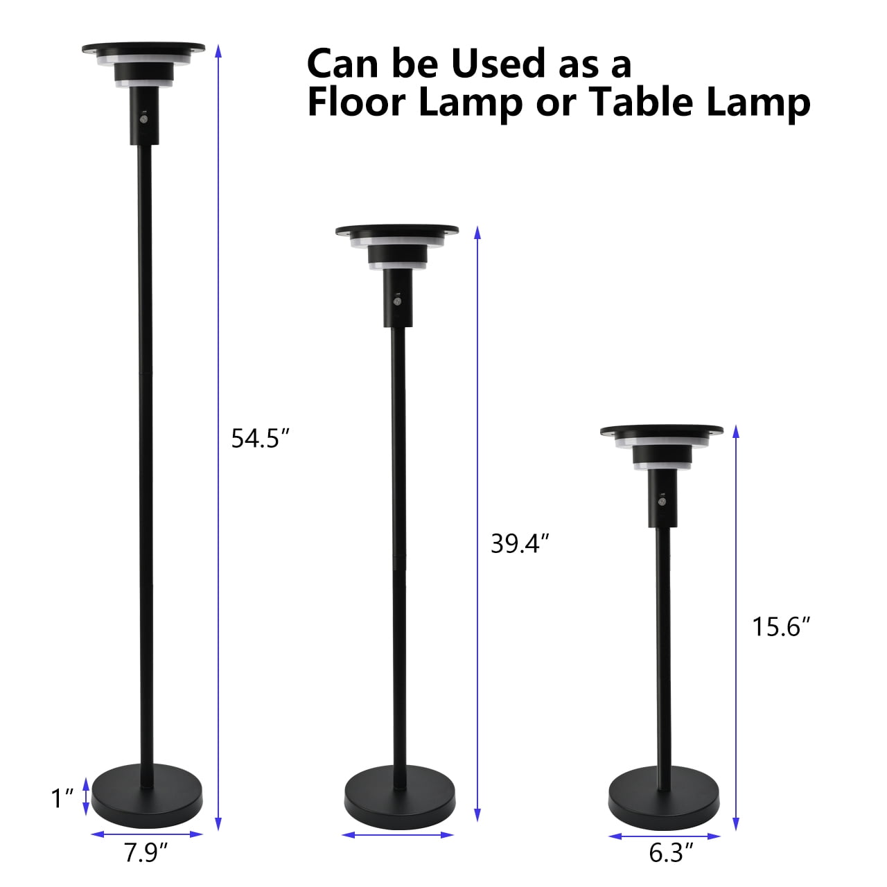 Shinelan Solar Floor Lamp for Patio Waterproof IP44,Outdoor USB Rechargeable Cordless Floor Lamp with 3 Modes,Height Adjustable,Warm White 3000k Standing Solar Lights for Deck, Porch, Camping
