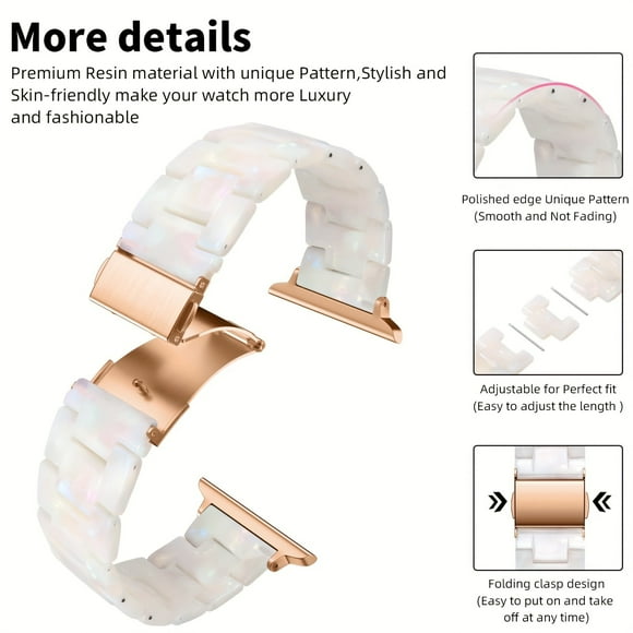 YOPTOP Resin Strap Compatible with Apple Watch Band 40mm 38mm 41mm Series 9/8/7/6/5/4/3/2/1/SE Women Men Lightweight and Durable iWatch Stylish Bracelet Replacement Bands with Rose Golde