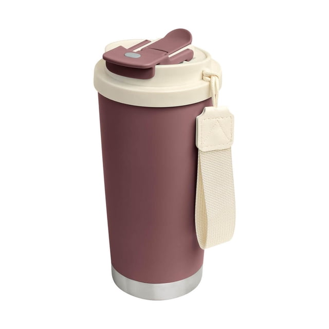 Termo metálico con doble pared, tapa dual y asa lateral para fácil transporte. rosa 9.2 x 20