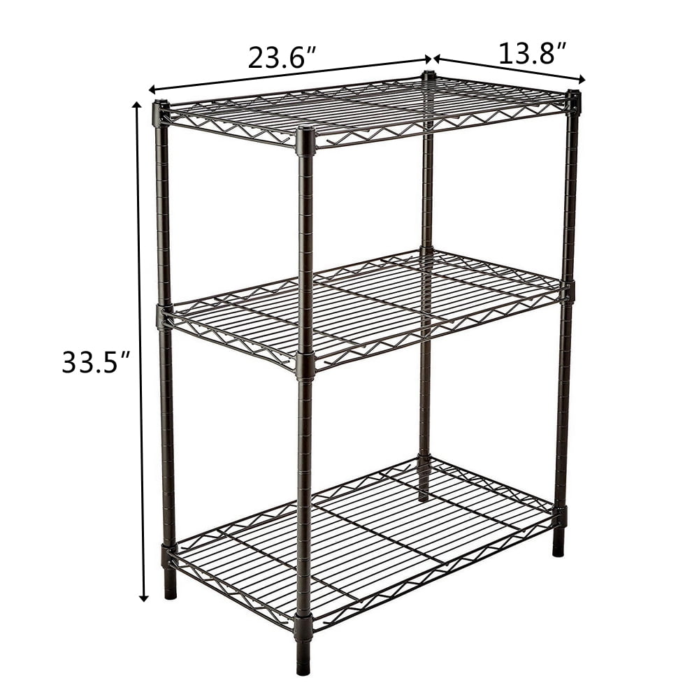 Ktaxon 3 Tier Storage Rack, Adjustable Kitchen Metal Wire Shelving Organizer Unit, 24'' L x 14'' W x 33.5'' H, Black