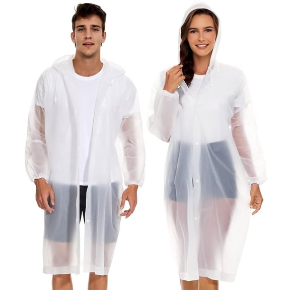 2 Pack Superb TPE Rain Ponchos for Adults, Reusable Raincoats with Hooded and Drawstring Waterproof for Men Women