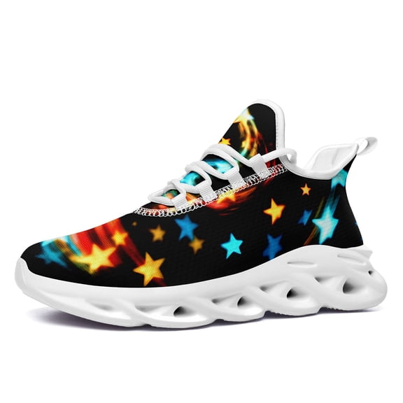 Coolcustomize Women's Wide Fit Lightweight Sneakers with Star Print - Wide Platform Low-Top Breathable Fabric Shoes, Colorful Star Patterns Tennis Shoes (Multicolor) for Running, Walking, Casual Wear