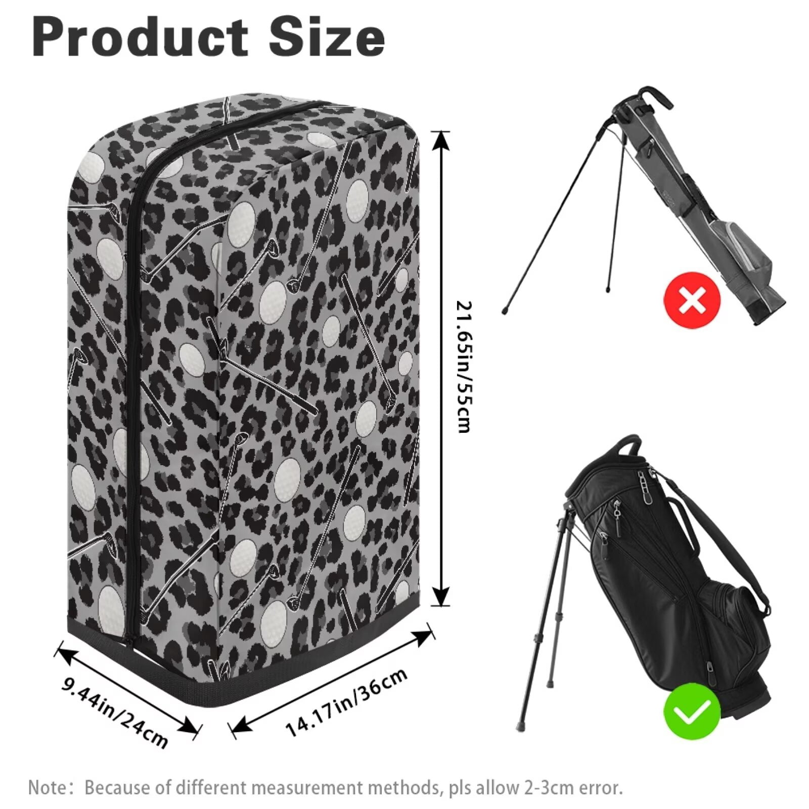 Chririnla Black Leopard Print Portable Golf Bag Rain Cover Hood Protector for Men Women Waterproof Rain Cover with Adjustable Strap