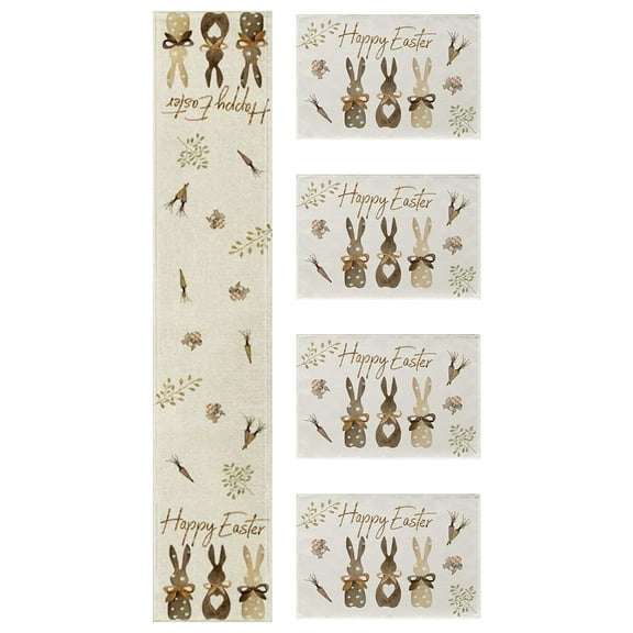 1Set Easter Placemats Easter Bunny Pattern Table Mats Festival Placemats Dinner Table Runner for Decor