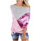thumbnail image 1 of Camiseta informal holgada de contraste de empalme con estampado de cuello de una línea para mujer, camiseta de manga larga con hombros inclinados/camisa Pompotops FGAJ20315, 1 of 8