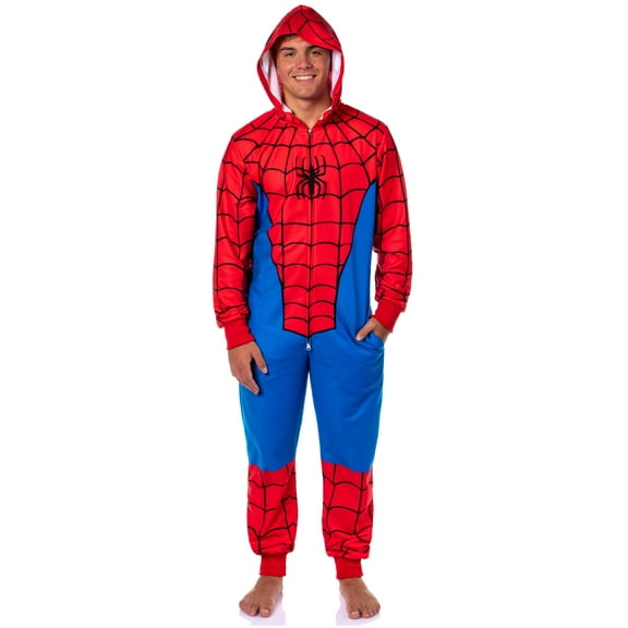 Marvel Classic Spider-Man Superhero Adult Hooded Union Suit Costume Pajama For Men and Women