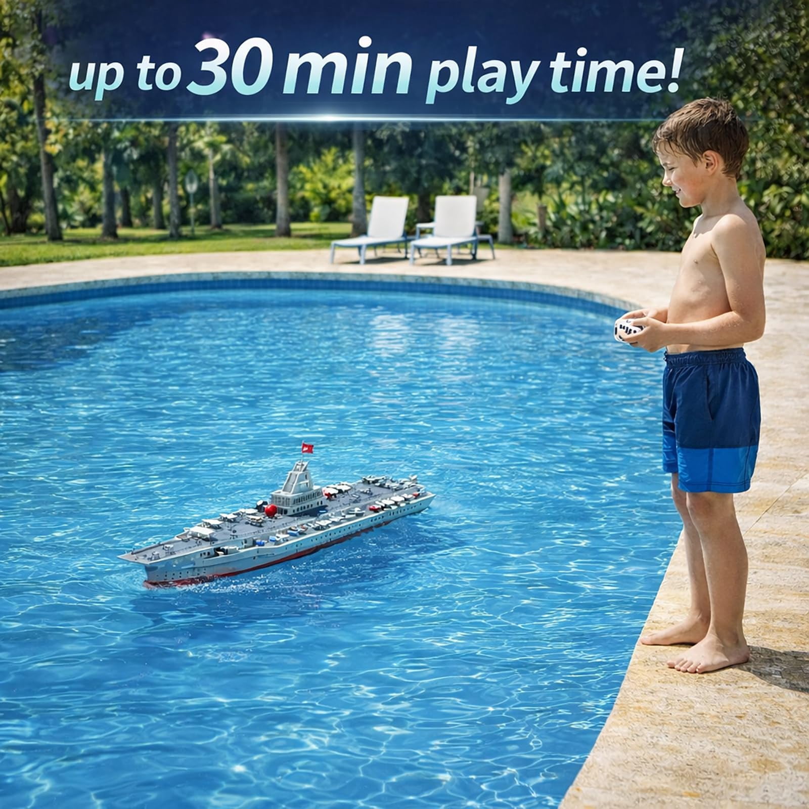 S27 RC Boat Aircraft Carrier, Warship Battleship Aircraft Carrier with 2 Rechargeable Batteries, 2.4GHz RC Battle Boat Dual Motor, 60 Min Playtime, 60m Range for Pool & Lake