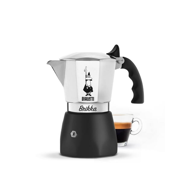 Bialetti - Nueva cafetera Brikka, Moka Pot, la única cafetera para estufas capaz de producir un espresso rico en crema, 4 tazas (6 onzas), aluminio y negro