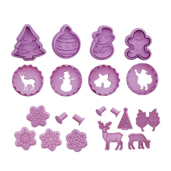 16 Pcs Sugarcraft Mould ChristmasAn1ma1Tree Cookie Cutters Cartoon Snowman Gift Food-grade Plastic Cake Plunger Cutter