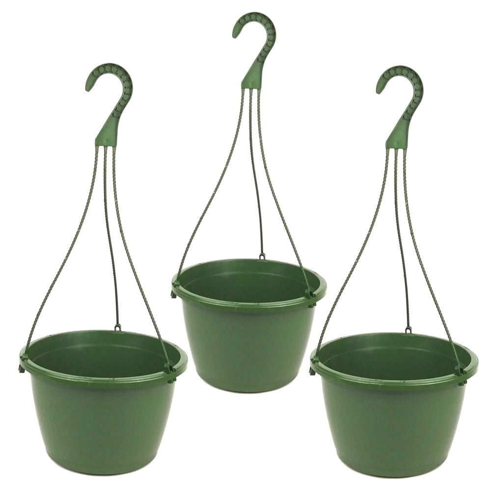 10 Inch Plastic Hanging Basket Green (3Pack)