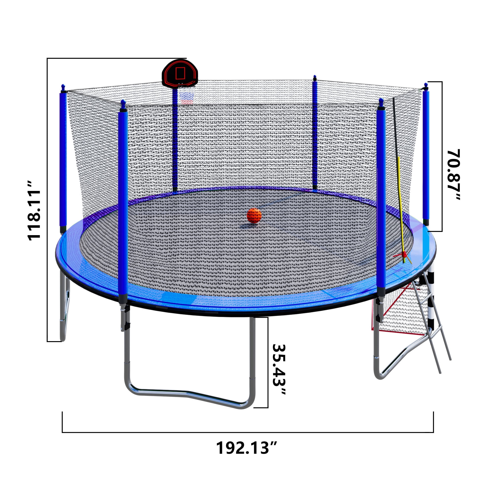 Witaxima 16FT Trampoline with Basketball Hoop, Soccer Goal, Pump & Ladder, Inner Safety Enclosure, Blue - 96 Springs, UV-Resistant, W-Shape Legs