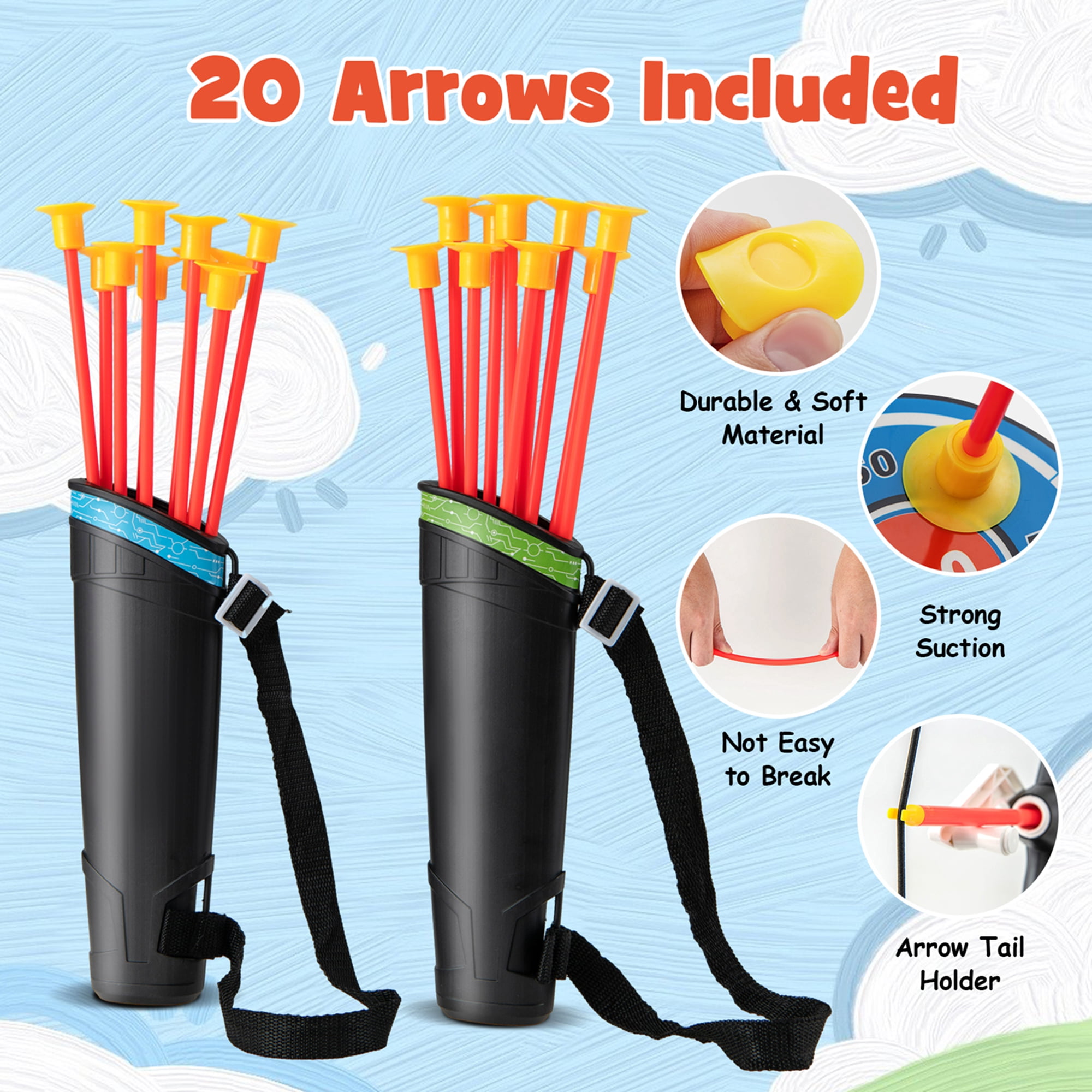 Costway 2-Pack Bow and Arrow Set for Kids LED Light Up Archery Toy with 20 Suction Arrows
