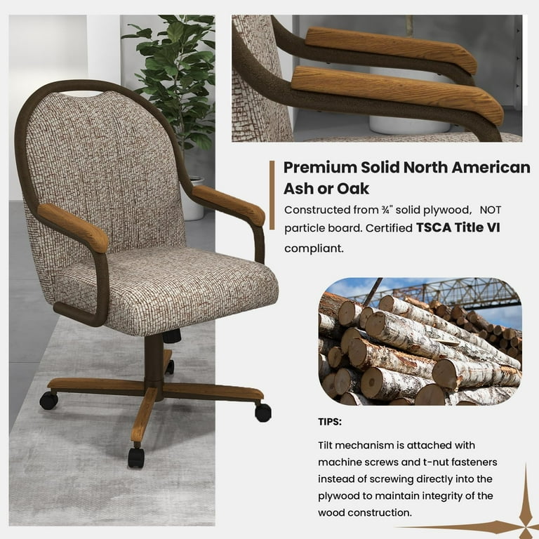 Chromcraft Douglas 4 Casual Dining Chairs Classic Swivel Tilt Dining Chairs with Casters Wooden Arm Metal Base Chairs with Rolling Wheels for Kitchen Dining Room 4pack Walmart