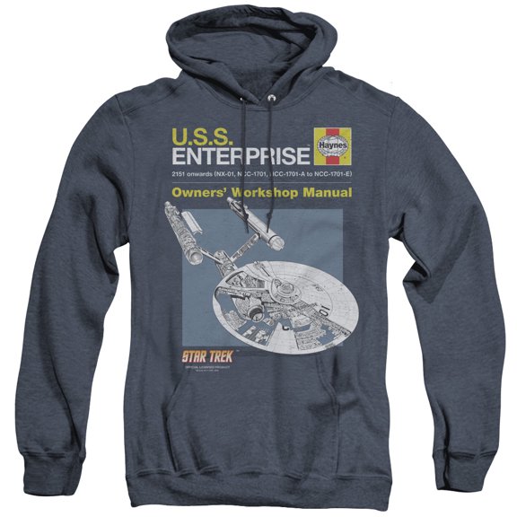 Star Trek Enterprise Manual Adult Heather Hoodie Sweatshirt Navy