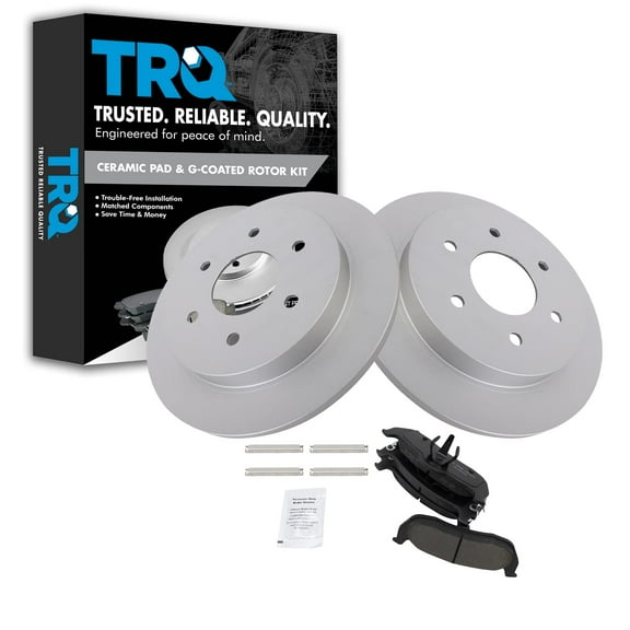 TRQ Rear Brake Pad & Rotor Kit Brake Pads Brake Rotor Ceramic Premium G-Coated Fits Select 2004-2010 INFINITI QX56 2005-2015 Nissan Armada 2004 Pathfinder Armada 2004-2015 TITAN