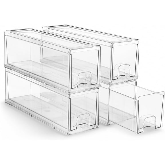 Large Clear Stackable Storage Drawers – 2-Pack Plastic Organizer Bins with Handles – Stackable Pull-Out Storage Drawers for Closet, Pantry, Office, Bathroom, Craft, and Toy Organization