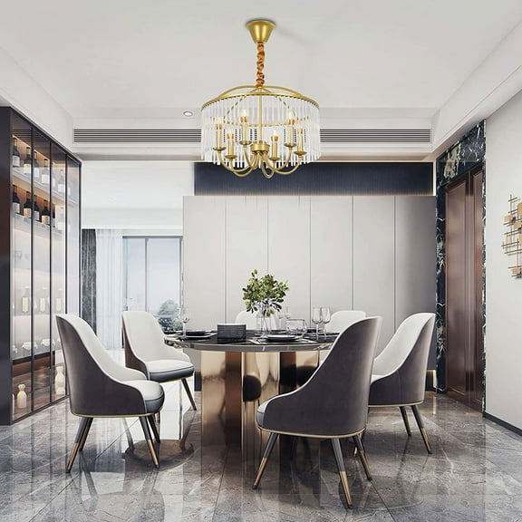 FETCOI Modern Chandelier Golden Crystal Height-Adjustable Ceiling Lamps