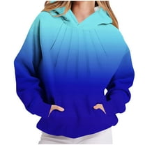 UPPADA Cute Oversized Graphic Hoodies for Women Gradient Color Graphic Pullover Sweatshirts Comfy Outfit with Pockets Fall Blue,S