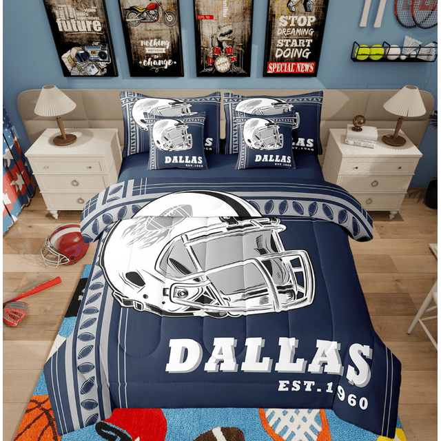 Erosebridal Rugby Bedding Sets King Size for Teens, American Football City Comforter Sets with Sheets, Sports Player Decor, Reversible