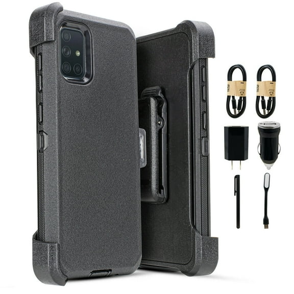 Value Pack ! for Samsung Galaxy A51 case Phone Case 360° Cover Screen Protector Clip Kickstand Holster Hybrid Shock Bumper (Black)